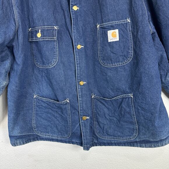 Vintage Carhartt Jacket XXL Denim Blanket Lined Work Barn Chore Coat Distressed - Picture 5 of 14